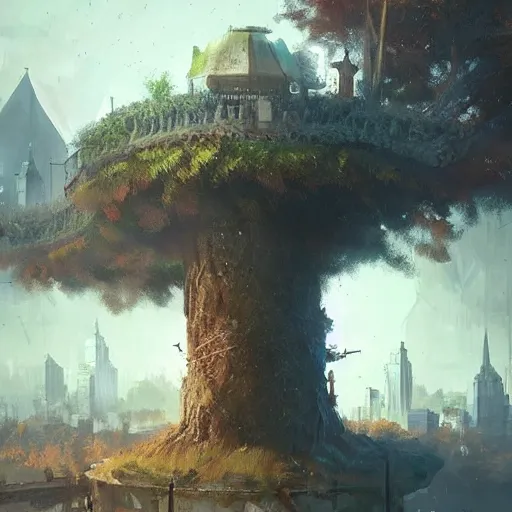 Image similar to A city on a tree ,Greg rutkowski, Trending artstation, cinematográfica, digital Art