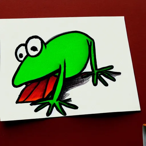 Prompt: paper comic sketch of kermit the frog