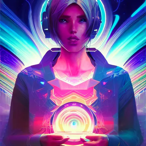 Image similar to a netrunner vortex, vaporwave aesthetic, colorful, psychedelic, digital painting, artstation, concept art, smooth, sharp focus, illustration, art by artgerm and greg rutkowski and alphonse mucha