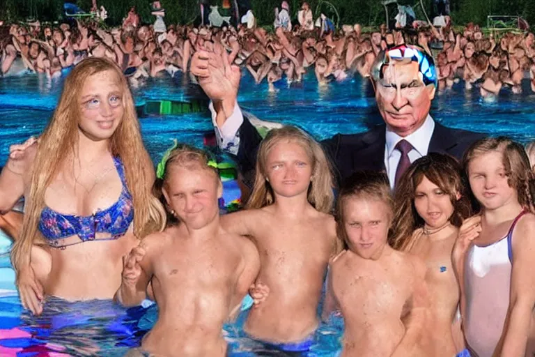 Prompt: Putin and girls at aquatic disco, hyper realistic photo, highly detailed