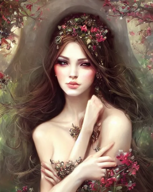 Image similar to a beautiful female fantasy portrait by Laura Sava