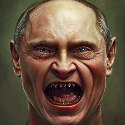 Prompt: vladimir putin, vladimir putin is arcanum muck evil eye ogre, toothless mutant, horror, macabre by donato giancola and greg rutkowski and wayne barlow and zdzisław beksinski, realistic face, digital art