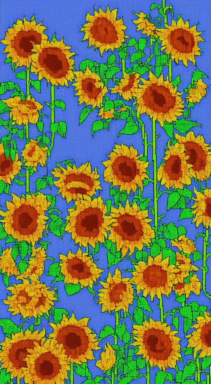 Prompt: dreamy day in sunflowers fiend in pixelart style, highly detailed, 8 k