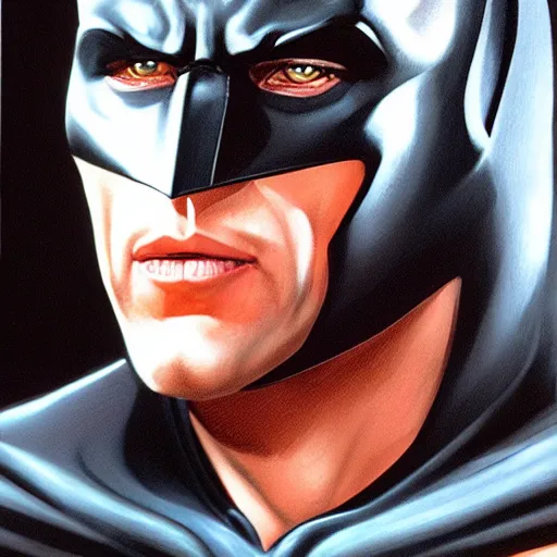 Image similar to ultra - realistic head and shoulders portrait painting of batman. art by boris vallejo. 4 k. ultra - realistic. highly detailed. epic lighting