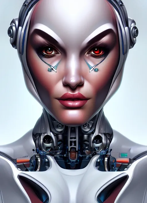 Image similar to portrait of a cyborg woman by Artgerm, biomechanical, hyper detailled, trending on artstation