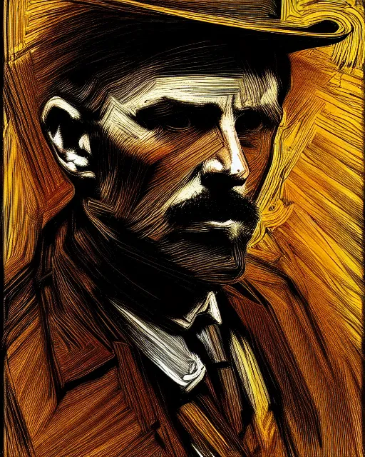 Image similar to an extremely detailed masterpiece portrait of a 1 8 9 0's gunslinger, in the style of frank auerbach, digital art