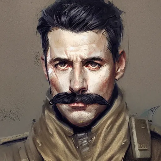 Image similar to portrait of a man by greg rutkowski, british features, short black hair in military style, moustache, perfect military composure, wearing stormtrooper gear, star wars expanded universe, he is about 5 0 years old, highly detailed portrait, digital painting, artstation, concept art, smooth, sharp foccus ilustration, artstation hq