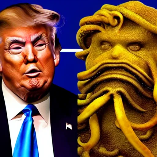 Prompt: Donald Trump as Davy Jones with tentacle beard