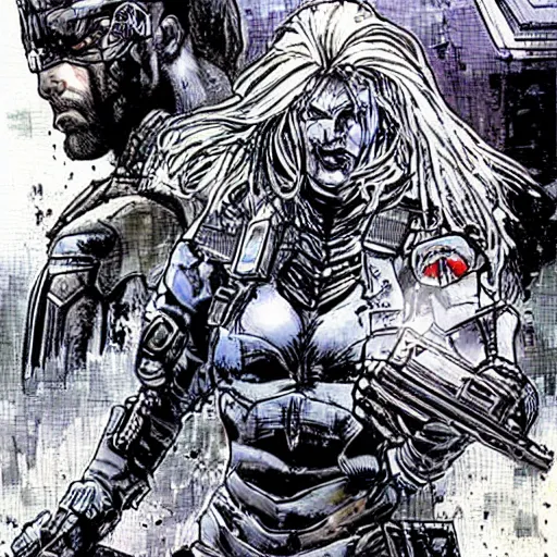 Image similar to sci - fi, dystopian bounty hunter, art by jim lee