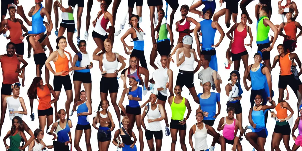 Prompt: Rough Sketch of Studio Photograph of starting line of many diverse marathon runners. multiple skintones. Frontal. Sports Advertising Campaign. Wide shot. Fashion Studio lighting. White background.