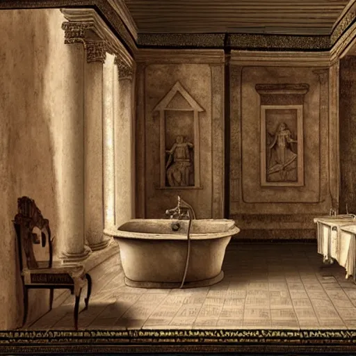 Prompt: the bathroom in ancient rome,real photo,highly detailed,crazy details,realistic,unusual