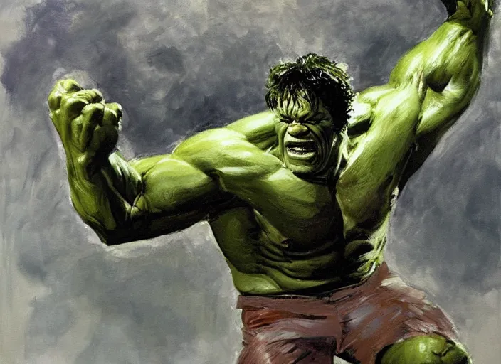 Prompt: a highly detailed beautiful portrait of mark ruffalo transforming into the hulk, by gregory manchess, james gurney, james jean