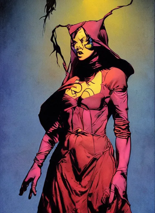 Image similar to hyper realistic photo of dark lord girl, full body, rule of thirds, saturated colors, cinematic, mignola, juan gimenez, moebius