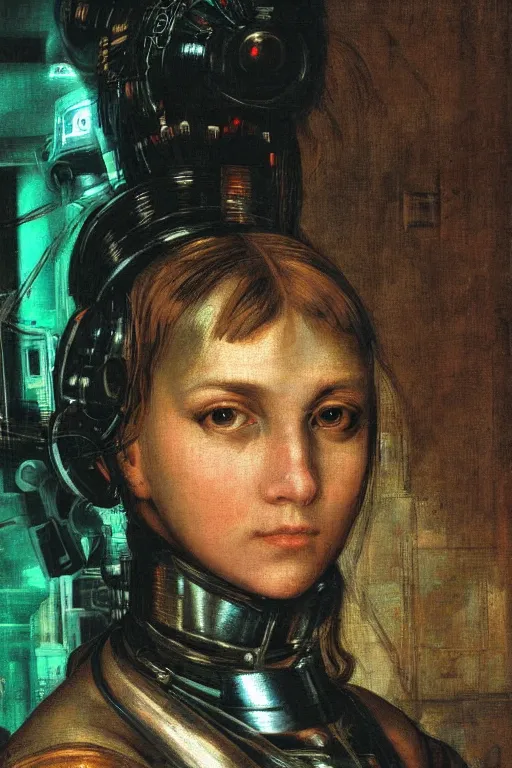 Prompt: a close - up portrait of a cyberpunk cyborg girl, by tintoretto, rule of thirds