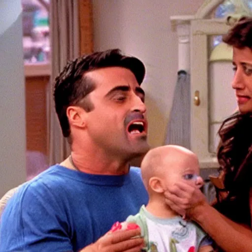 Prompt: joey tribianni swallowing a baby whole