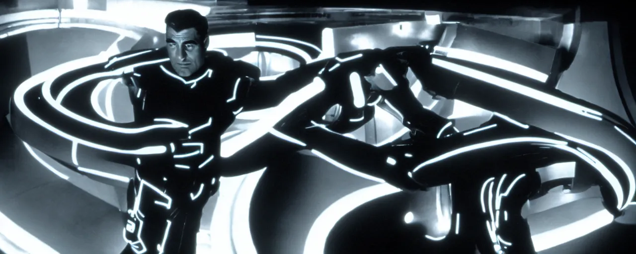 Prompt: a film still of Cary grant in tron high quality .