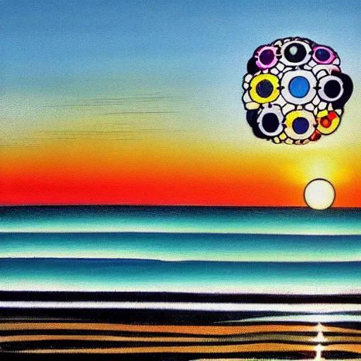 Image similar to sunset at the beach by takashi murakami