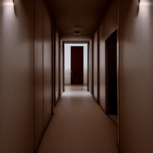 Image similar to infinite bathroom hallway, horror movie