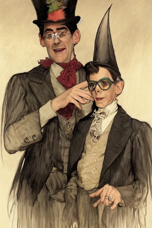 Prompt: Jacob Rees-Mogg as the Child Catcher from Chitty Chitty Bang Bang, highly detailed character in digital fantasy, painted portrait, artstation, concept art, hard focus, illustrations, works by Artgerm and Greg Rutkowski, Alphonse Mucha and Craig Mullins, James Gene, Andrey Ryabovichev, Mark Simonetti and Peter Morbacher, 16 thousand