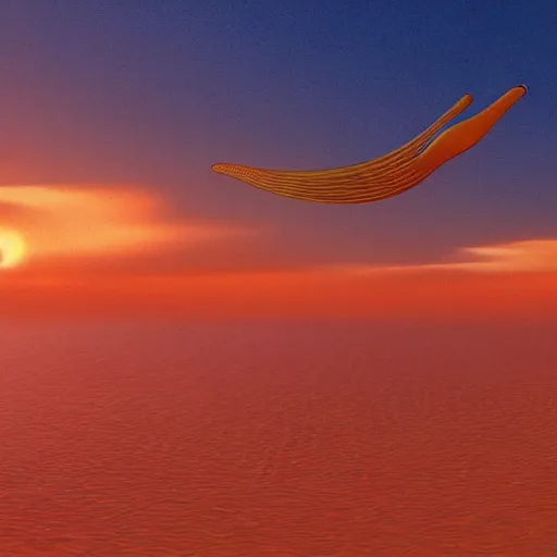 Prompt: flying, man, octane render, water, orange sky moebius by jean giraud