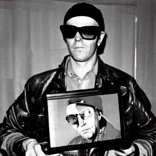 Prompt: hunter s. thompson holding a thompson