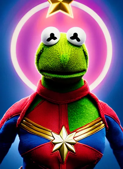 Image similar to studio portrait still of muppet!!!!! captain marvel in avengers endgame!!!!!! as a muppet muppet as a muppet, 8 k, studio lighting, key light,