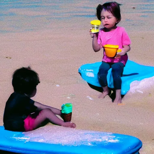 Image similar to child eating ice cream at the beach, thermal image