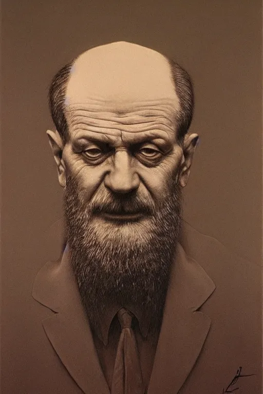 Prompt: portrait of Sigmund Freud by Zdzislaw Beksinski