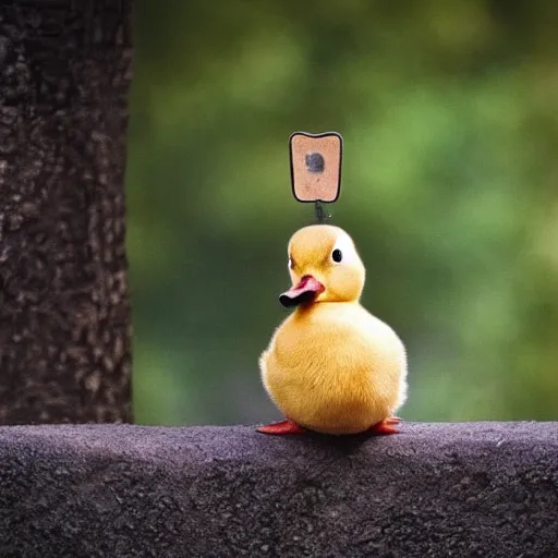 Image similar to a sad little samurai duck