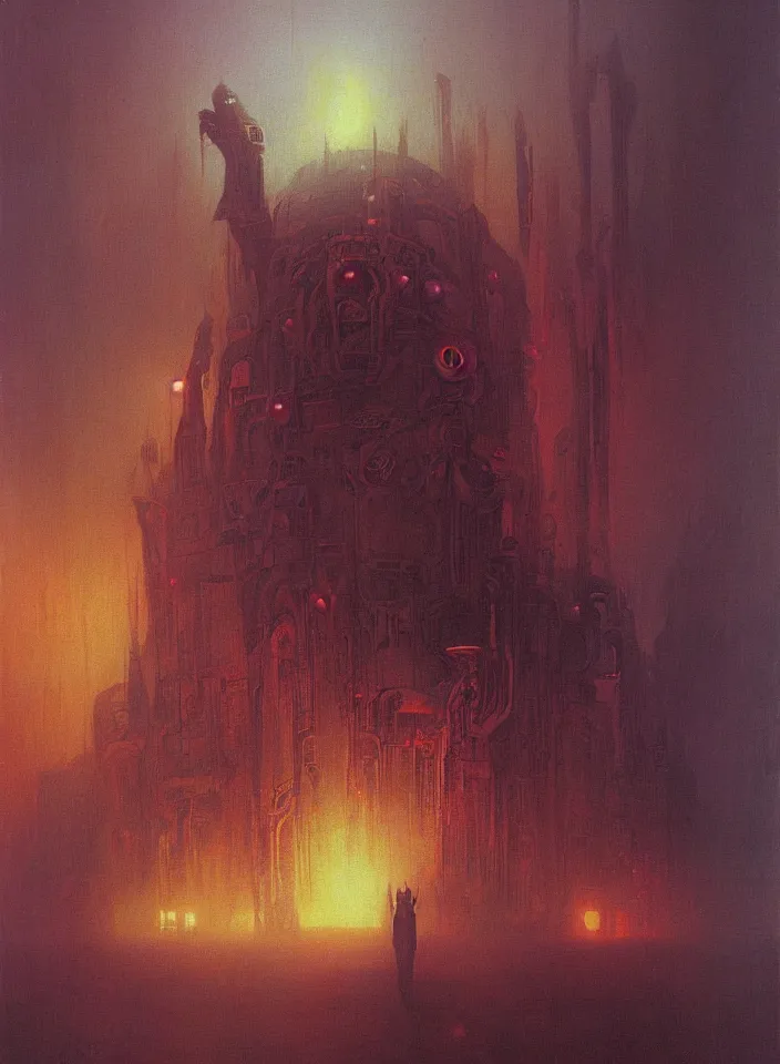 Image similar to the blind liberty of the few, red and purple palette, volume light, fog, by ( h. r. giger ) and paul lehr