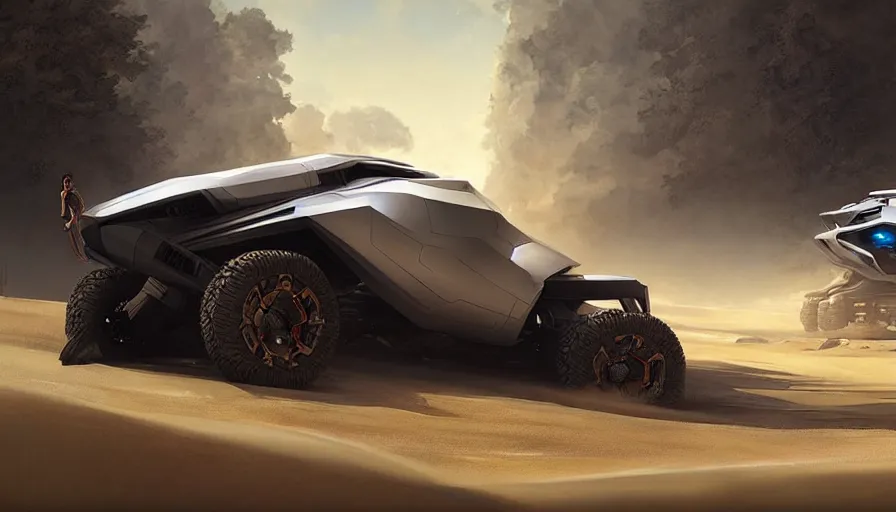 Prompt: a futuristic offroad suv by artgerm and greg rutkowski and alphonse mucha, zaha hadid, volumetric light, detailed, octane render, midsommar