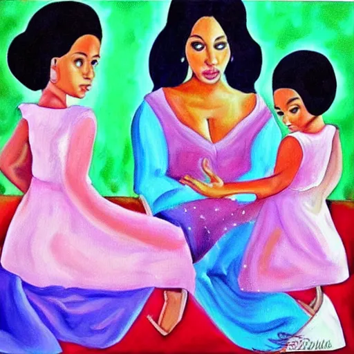 Prompt: a beautiful painting. Prince is jealous of twin sisters.