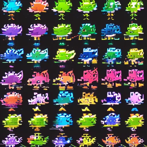 Prompt: Walking cycle sprite sheet of rainbow cat