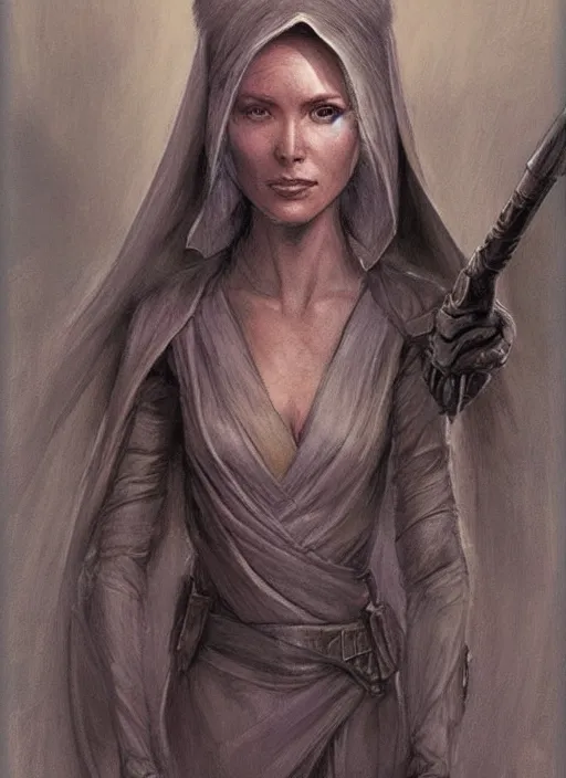 Image similar to concept art of a beautiful woman by iain mccaig and magali villeneuve, jedi master, highly detailed. star wars expanded universe, she is about 2 0 years old, wearing jedi robes.
