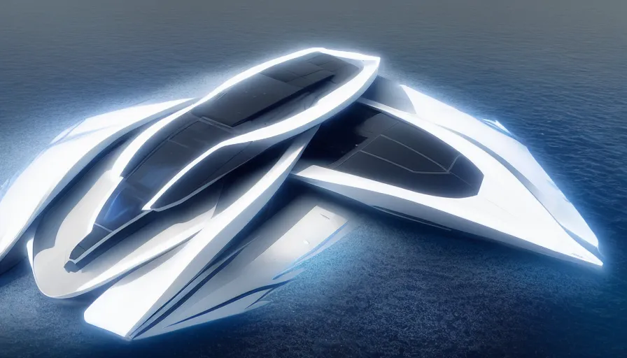 Prompt: a futuristic sport yacht by artgerm and greg rutkowski volumetric light, detailed, octane render, midsommar