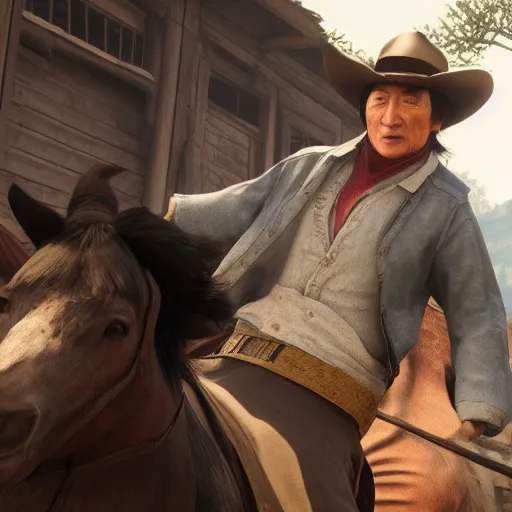 Prompt: Film still of Jackie Chan, from Red Dead Redemption 2 (2018 video game)