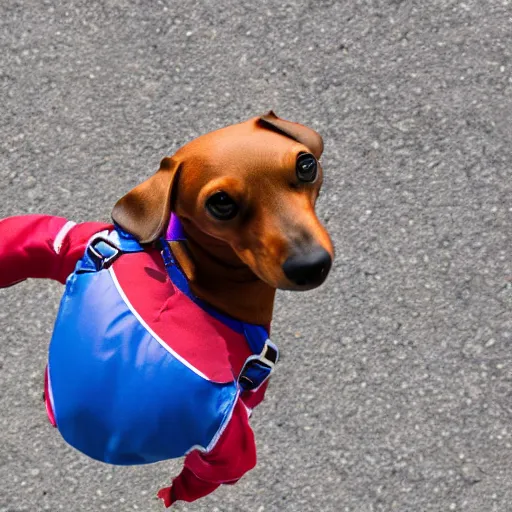 Image similar to skydiving weiner dog high resolution photography 8 k