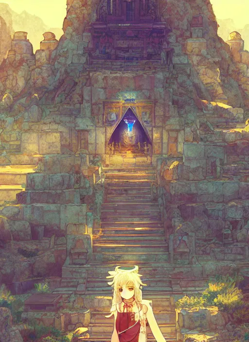 Image similar to portrait of the sapphire herald at a desert temple, hidari, color page, tankoban, 4K, tone mapping, Akihiko Yoshida.