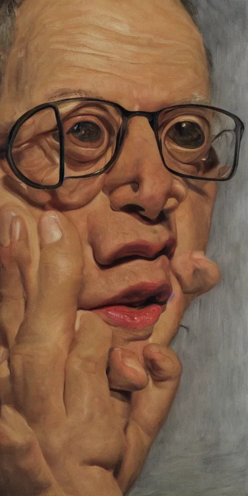 Prompt: high quality high detail painting of todd solondz portrait by lucian freud, hd, photorealistic lighting