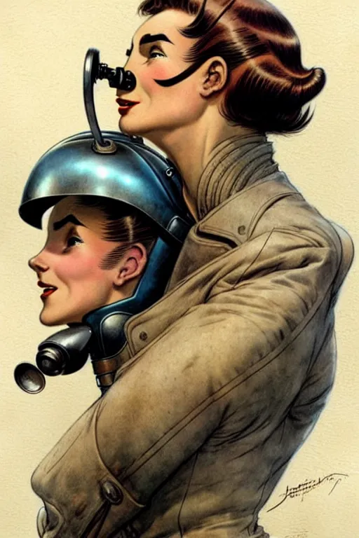 Prompt: (((((1950s the rocketeer . muted colors.))))) by Jean-Baptiste Monge !!!!!!!!!!!!!!!!!!!!!!!!!!!