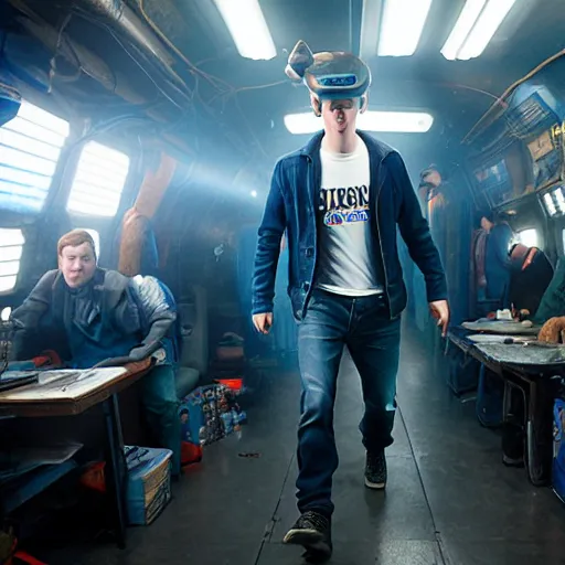 Prompt: Mark Zuckerberg in Ready Player One, movie still, promo material, EOS-1D, f/1.4, ISO 200, 1/160s, 8K, RAW, unedited, symmetrical balance, in-frame, Photoshop, Nvidia, Topaz AI