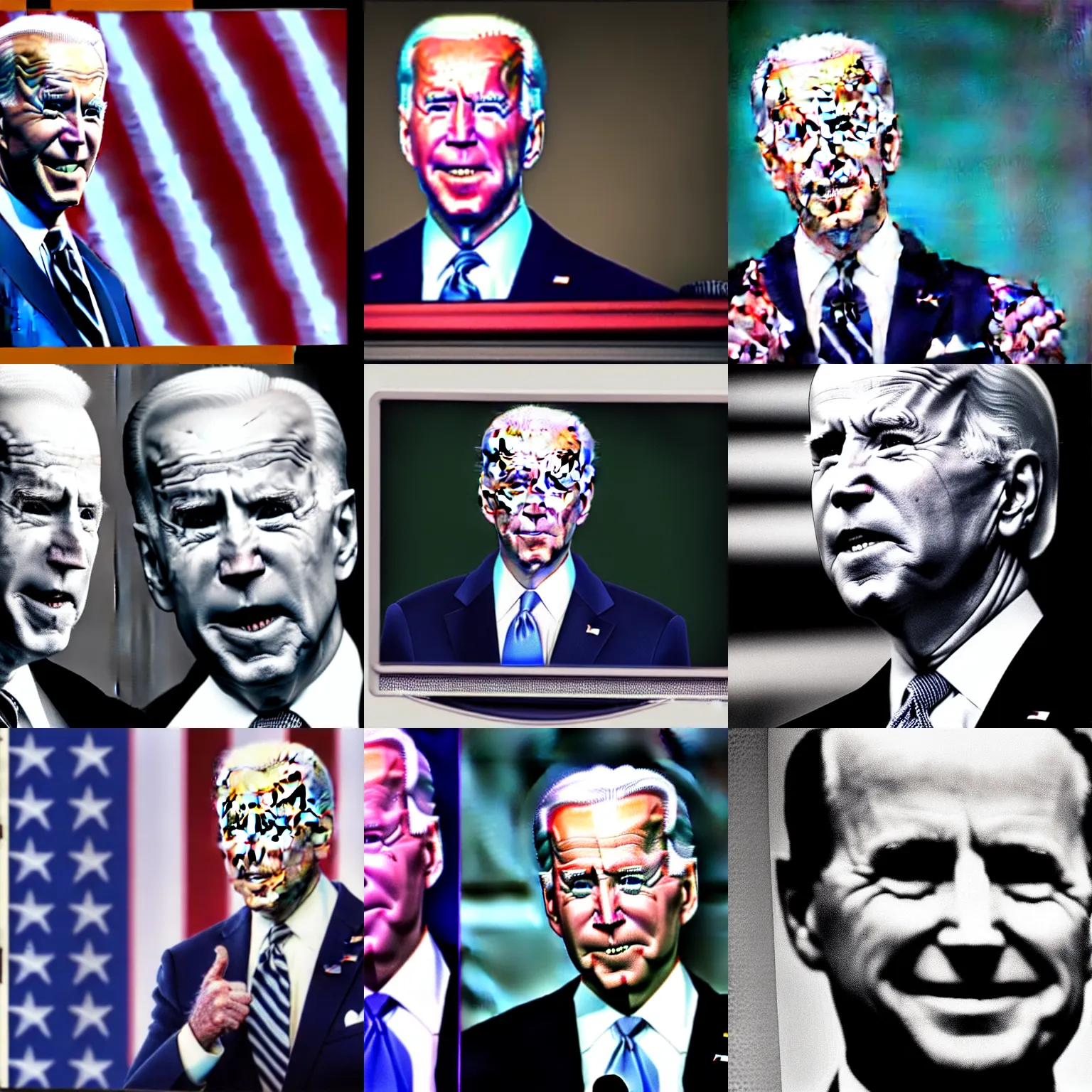 Prompt: very pale and dilapidated joe biden as seen through a vcr monitor