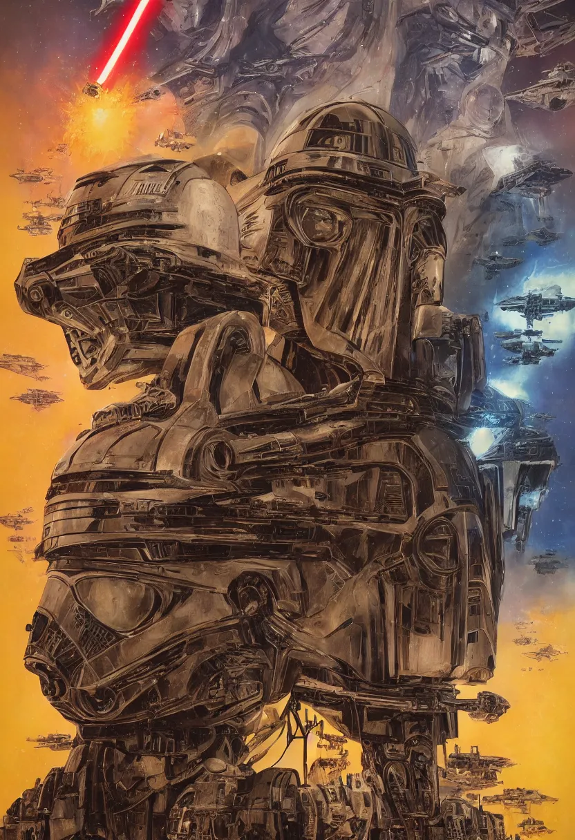 Prompt: star wars posters reinvented by hr giger syd mead yasushi nirasawa, hdr, 8 k, volumetric lighting, dark fantasy style, hyperrealistic, soft lighting, epic visuals, photorealistic, bokeh,