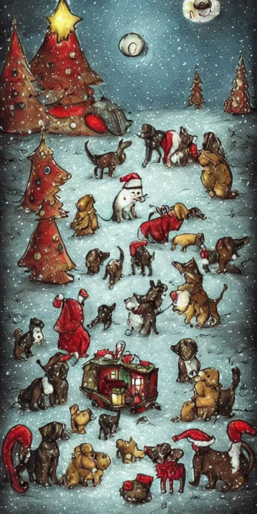 Prompt: a puppy christmas scene by alexander jansson