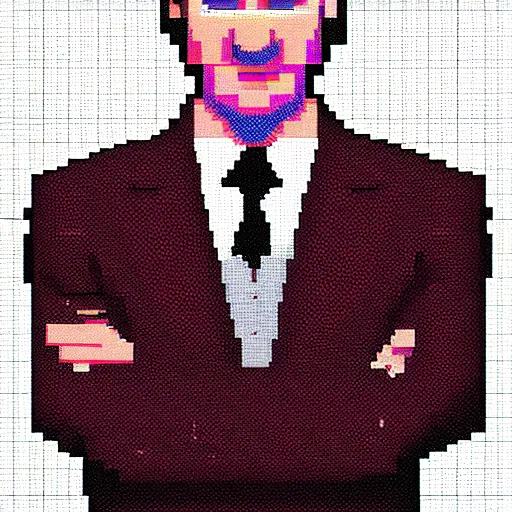Prompt: Saul Goodman, pixel art portrait