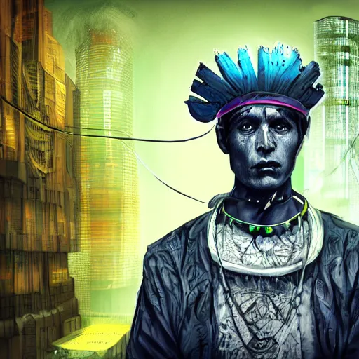 Image similar to a shaman portriat, cyberpunk