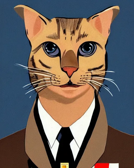 Image similar to a portrait of a 1 9 8 0 s kgb agent looking like a anthropomorphic cat