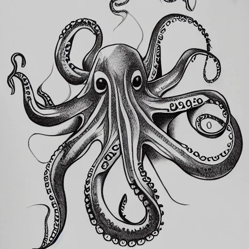 Prompt: A tattoo illustration of an octopus