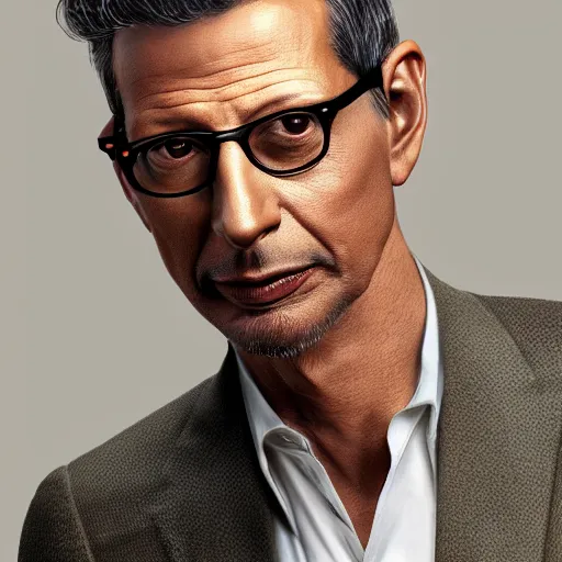 Image similar to !! hyperrealistic!! image of jeff goldblum, by thomas eakes & xiang duan, perfect facial symmetry, dim volumetric cinematic lighting, photorealistic,!! 8 k octane beautifully detailed render, post - processing, extremely hyper - detailed, intricate, lifelike texture, epic composition, masterpiece, trending on artstation, stunning!!,