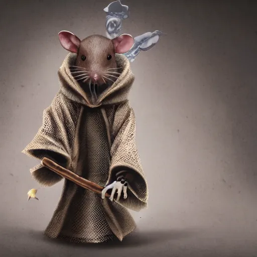 Image similar to photo of anthropomorphic rat with exposed skull wearing dark sorcerer robes